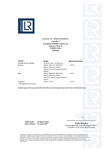 英国劳氏船级社船用铝合金精炼及半成品、-型材、棒材和挤压件制造商认证